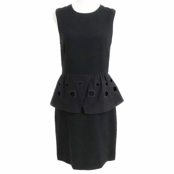 Tibi BLACK WOOL CASHMERE BLEND SLEEVELESS PEPLUM FORMAL SHEATH DRESS - 4 - Picture 1 of 10